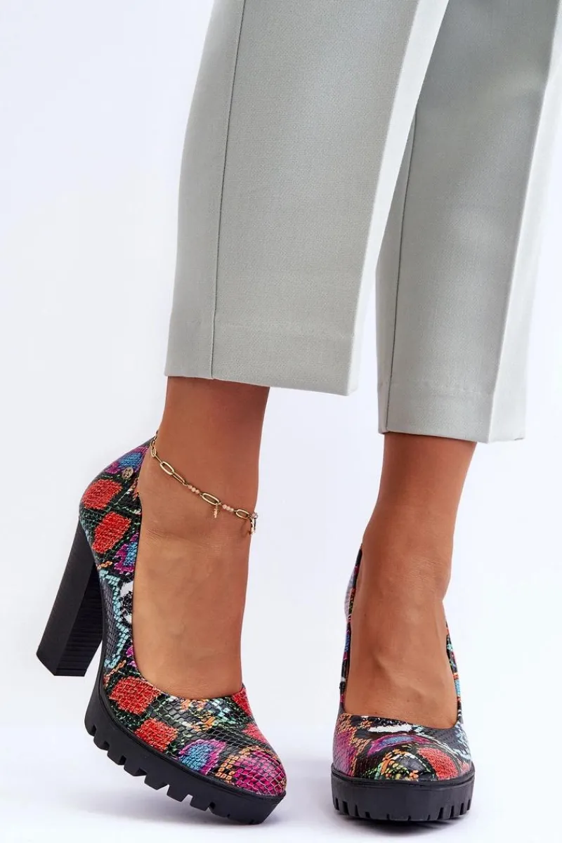 Best Maciejka Skórzane Czółenka Na Słupku 02629-56 Multikolor