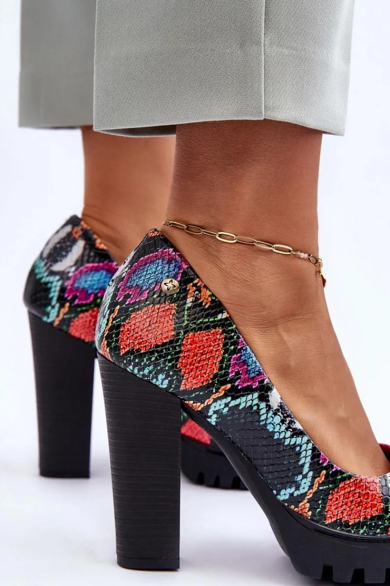 Best Maciejka Skórzane Czółenka Na Słupku 02629-56 Multikolor