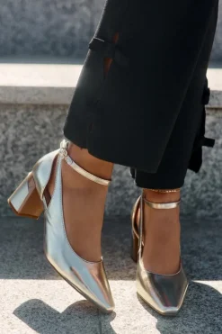 Discount Maciejka Skórzane Czółenka Na Słupku K6816-25 Złote