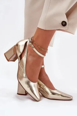 Discount Maciejka Skórzane Czółenka Na Słupku K6816-25 Złote