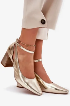 Discount Maciejka Skórzane Czółenka Na Słupku K6816-25 Złote