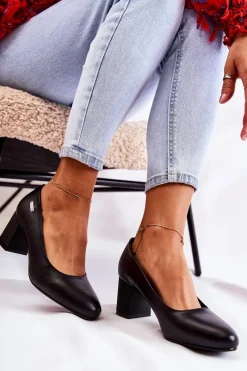 Hot Skórzane Czółenka Na Słupku Sergio Leone PB178 Czarne Damskie Czółenka Na Słupku