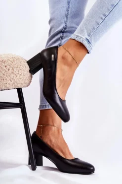 Hot Skórzane Czółenka Na Słupku Sergio Leone PB178 Czarne Damskie Czółenka Na Słupku