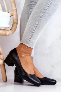 Czółenka Na Słupku>Buty Sergio Leone Skórzane Czółenka Na Słupku Sergio Leone PB291 Czarne