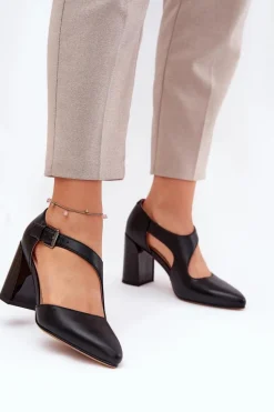 Czółenka Na Słupku|Czółenka Klasyczne>Buty damskie Vinceza Skórzane Czółenka Na Słupku Z Klamrą Vinceza 91133 Czarne Czarny