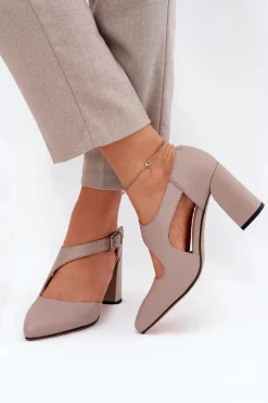 Sale Skórzane Czółenka Na Słupku Z Klamrą Vinceza 91133 Szare Damskie Czółenka Na Słupku|Czółenka Klasyczne