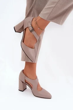 Sale Skórzane Czółenka Na Słupku Z Klamrą Vinceza 91133 Szare Damskie Czółenka Na Słupku|Czółenka Klasyczne