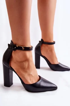 Best Skórzane Czółenka Na Wysokim Słupku Czarne Salira Damskie Czółenka Na Słupku|Czółenka Klasyczne