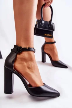 Best Skórzane Czółenka Na Wysokim Słupku Czarne Salira Damskie Czółenka Na Słupku|Czółenka Klasyczne