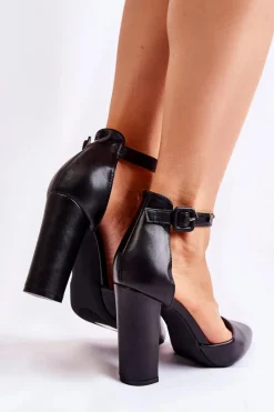 Best Skórzane Czółenka Na Wysokim Słupku Czarne Salira Damskie Czółenka Na Słupku|Czółenka Klasyczne