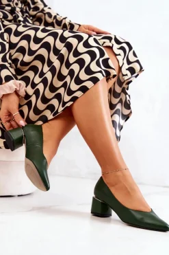 Czółenka Klasyczne>Boto Skórzane Czółenka Nosek W Szpic Zielone Marilyn Zielony