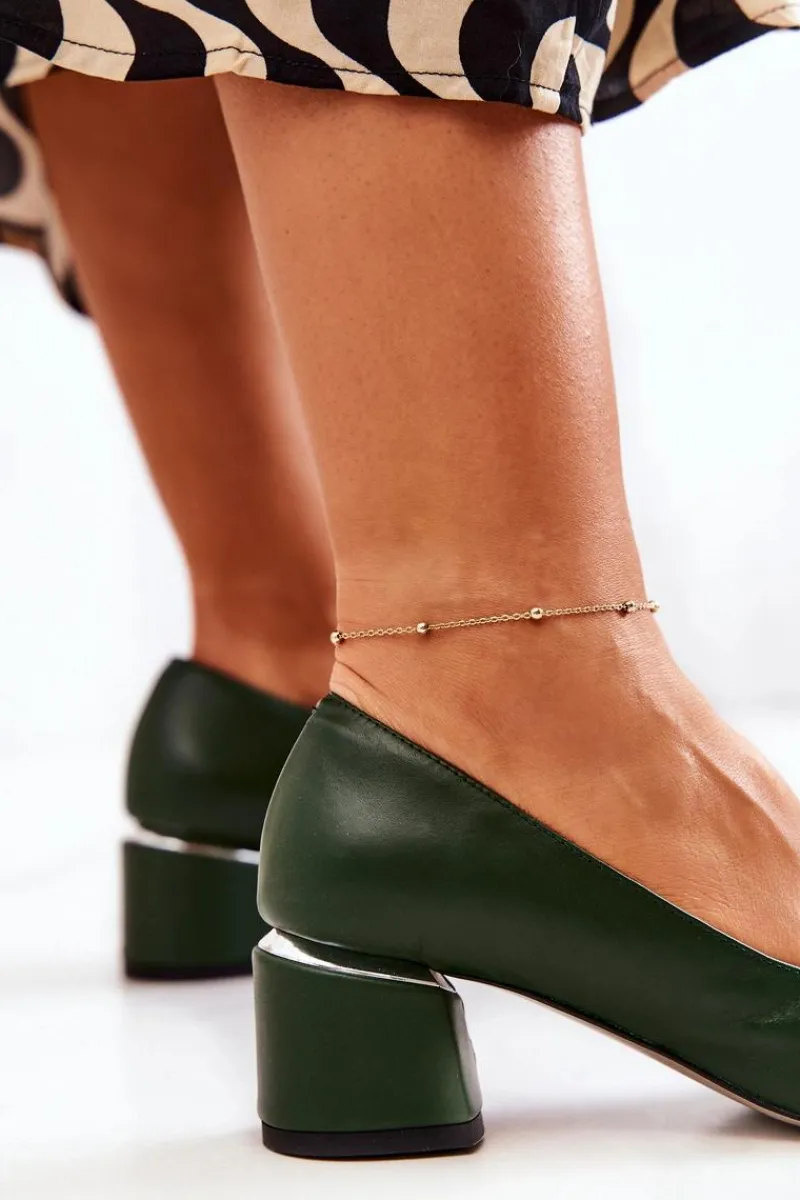 Czółenka Klasyczne>Boto Skórzane Czółenka Nosek W Szpic Zielone Marilyn Zielony