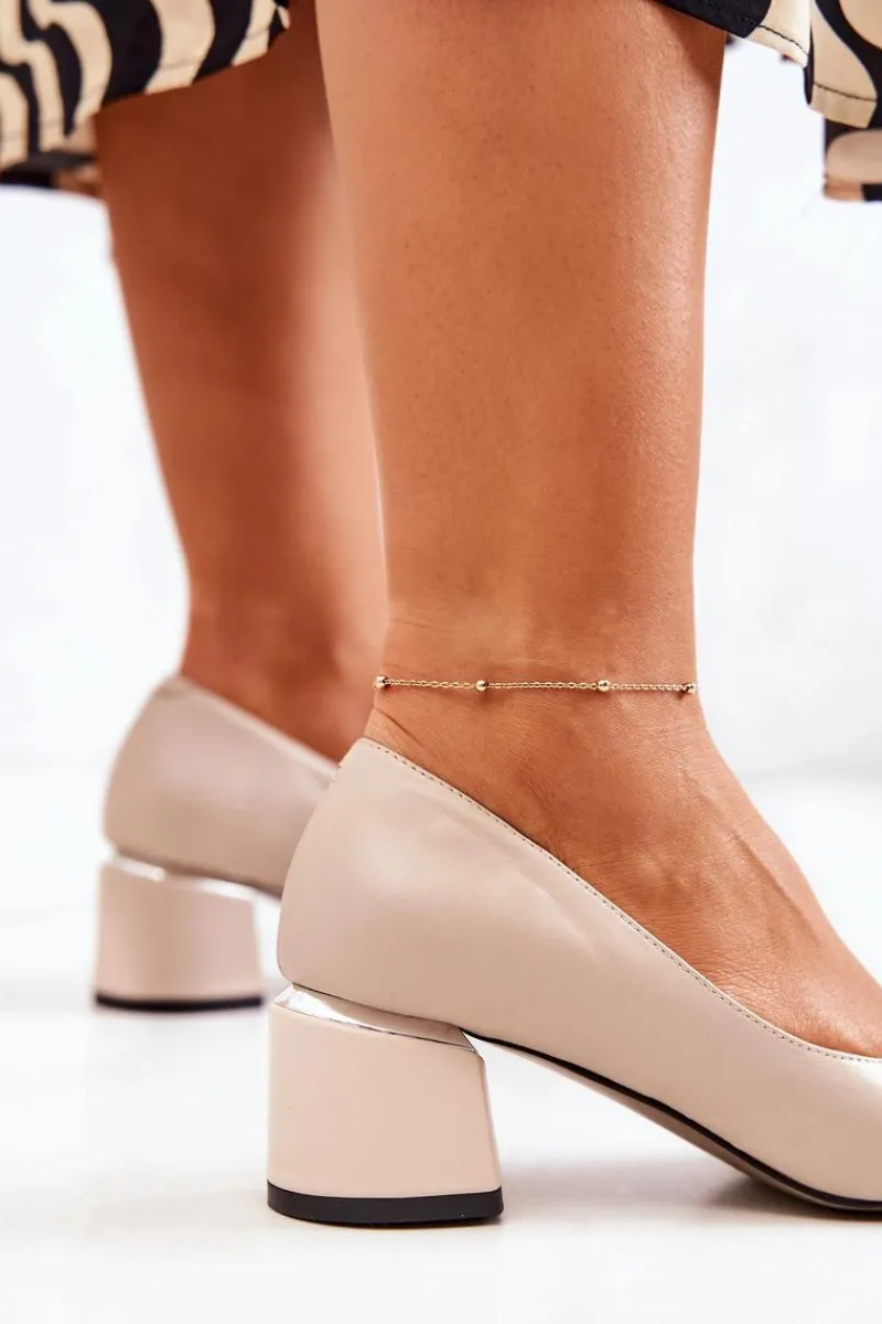 Czółenka Klasyczne>Boto Skórzane Czółenka Nosek W Szpic Beżowe Marilyn