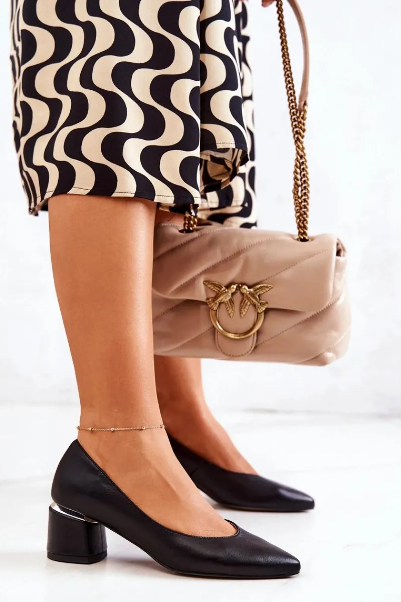 Czółenka Klasyczne>Boto Skórzane Czółenka Nosek W Szpic Czarne Marilyn