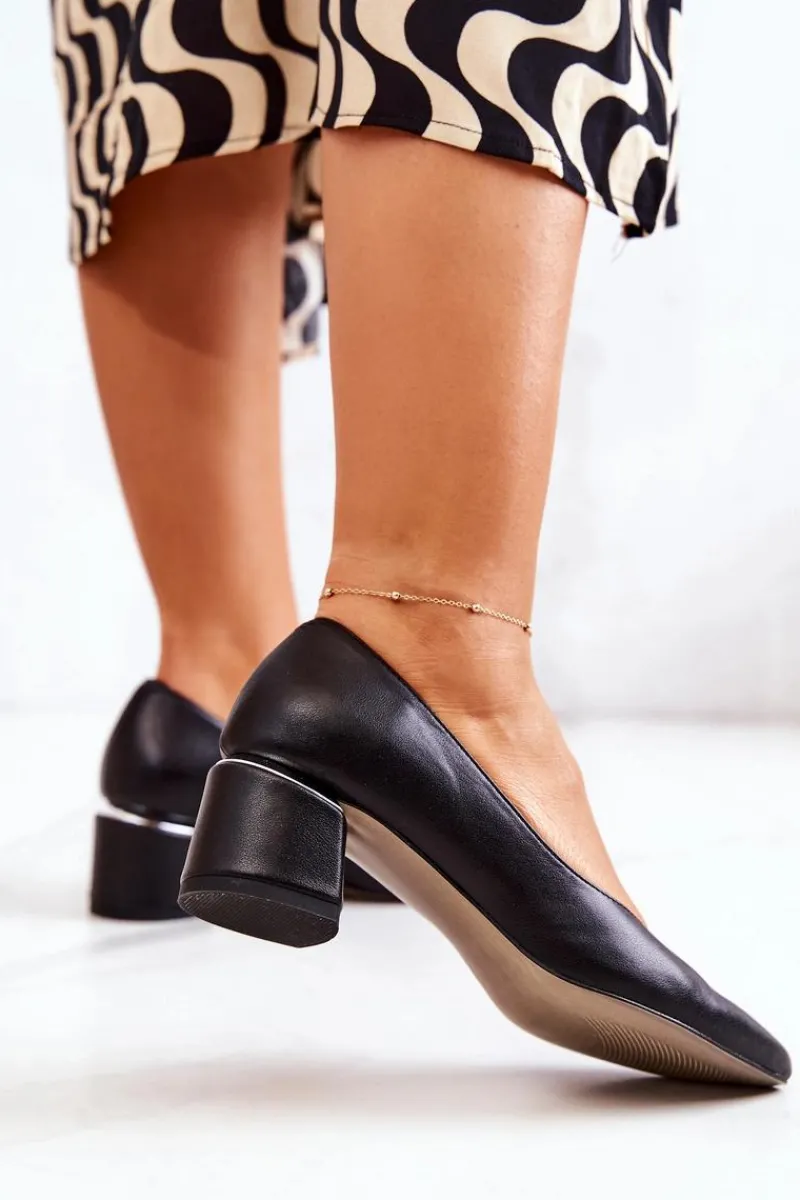 Czółenka Klasyczne>Boto Skórzane Czółenka Nosek W Szpic Czarne Marilyn