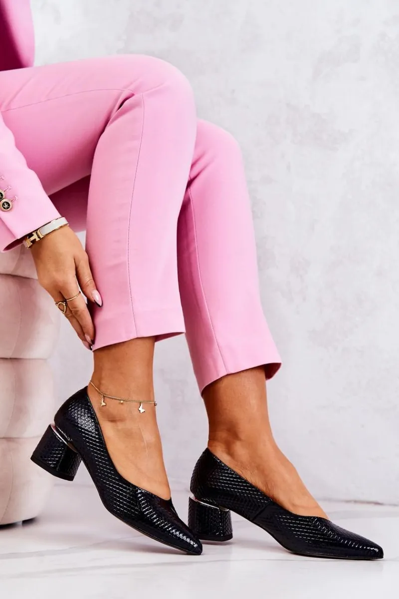 Sale Boto Skórzane Czółenka Nosek W Szpic Granatowe Marilyn