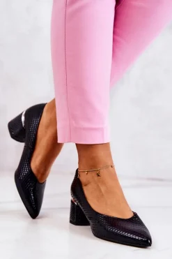 Sale Boto Skórzane Czółenka Nosek W Szpic Granatowe Marilyn