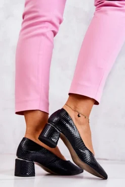 Sale Boto Skórzane Czółenka Nosek W Szpic Granatowe Marilyn