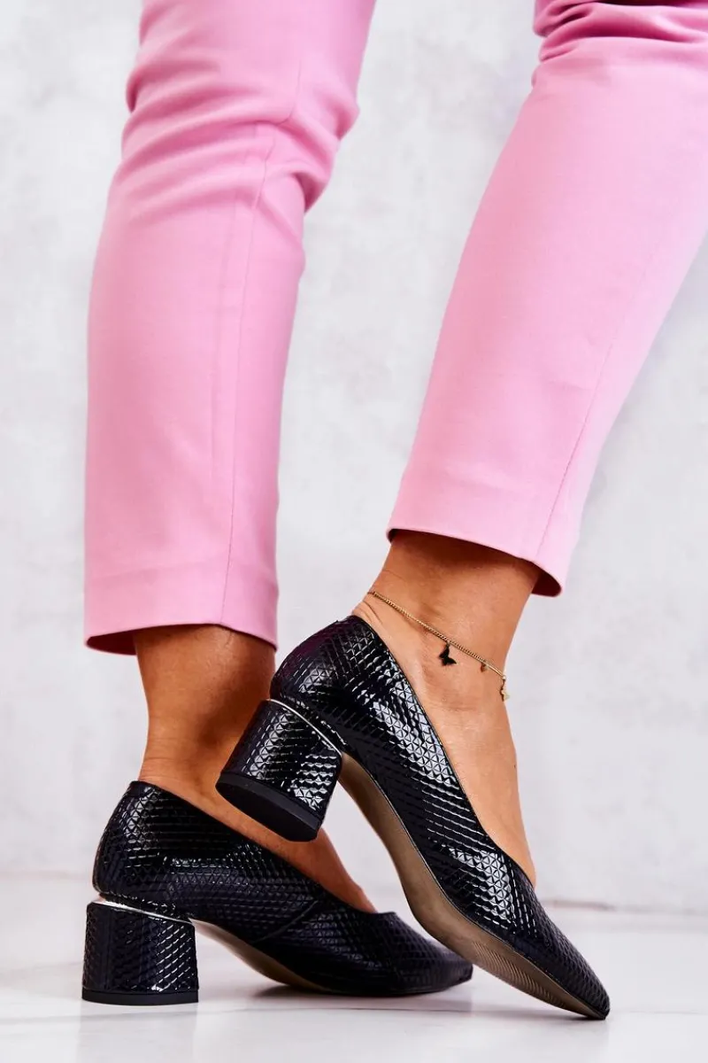 Sale Boto Skórzane Czółenka Nosek W Szpic Granatowe Marilyn