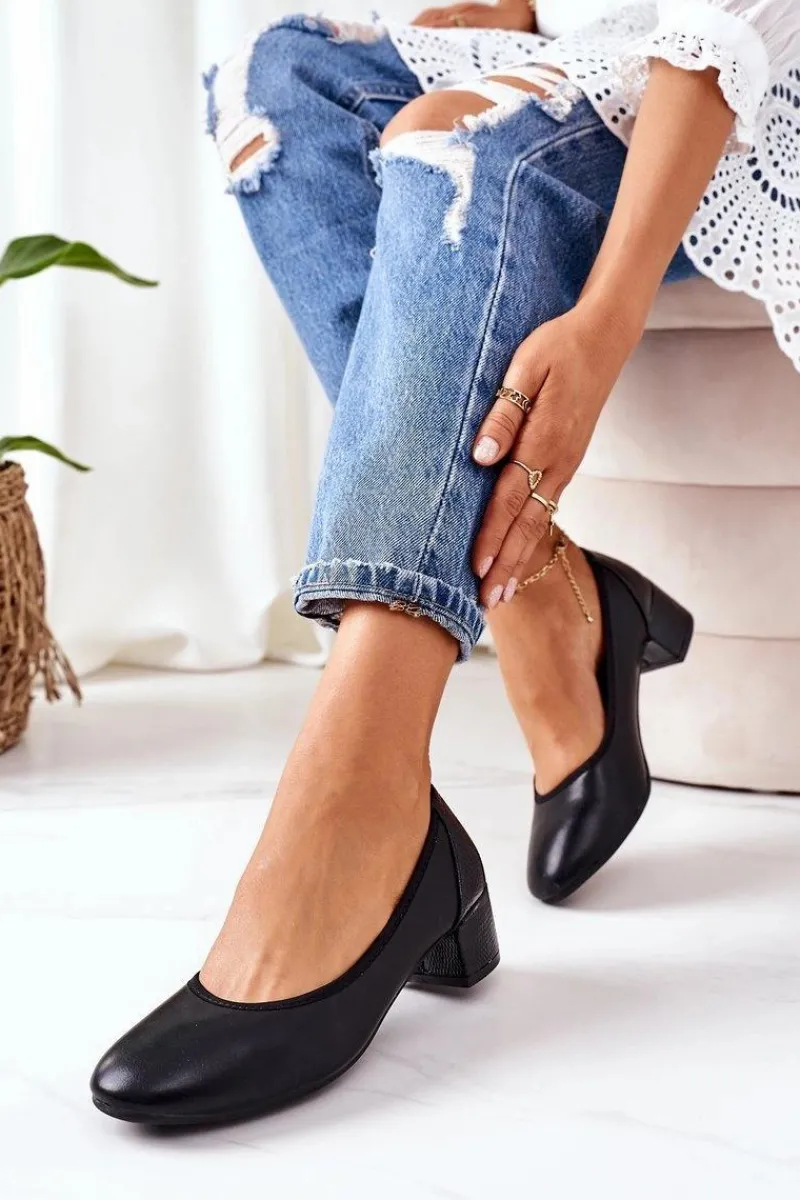 Discount Damskie buty S.Barski Skórzane Czółenka S.Barski 20-L1 Czarne