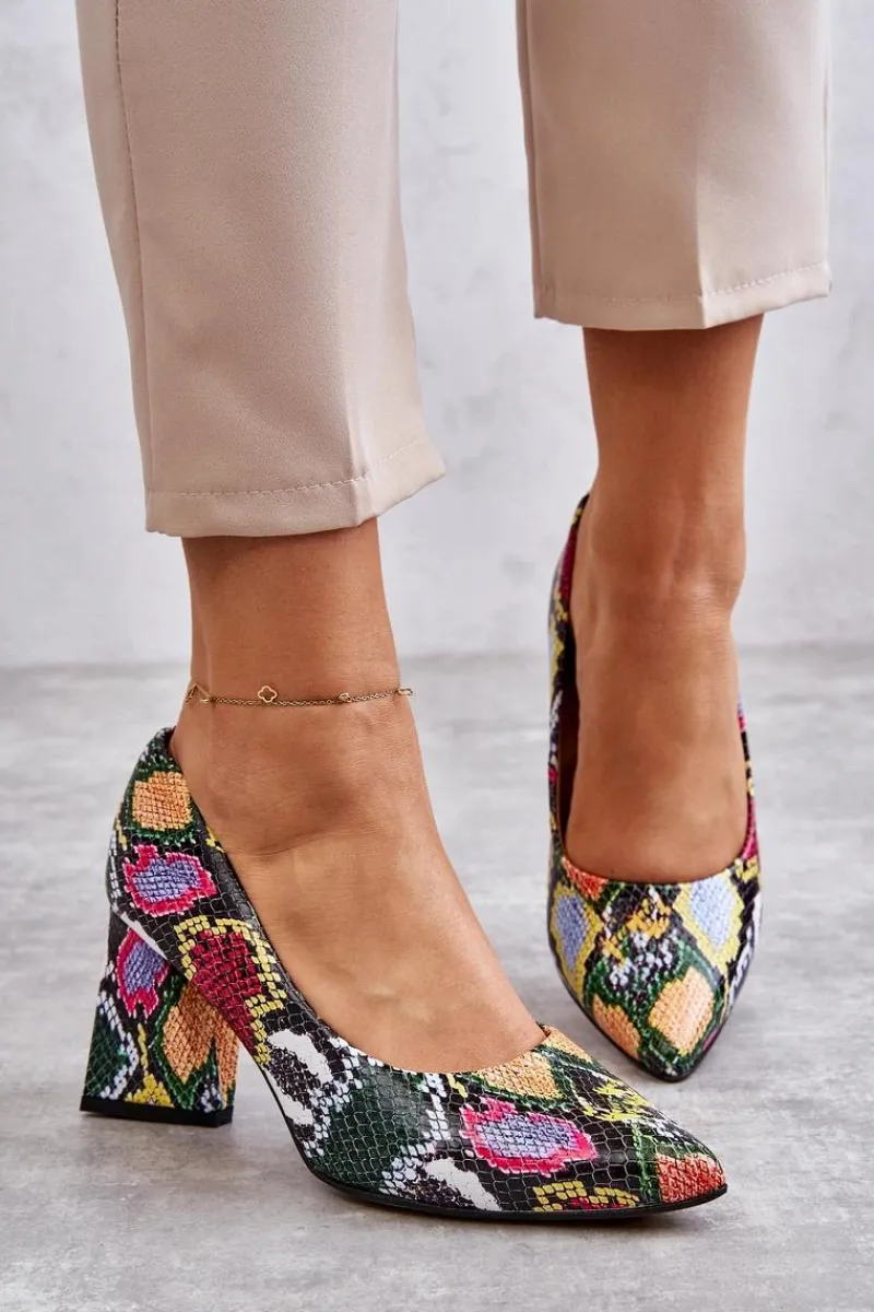 Czółenka Na Słupku|Czółenka Klasyczne>Boto Skórzane Czółenka W Wężowy Wzór Lewski Shoes 3277 Wielobarwne