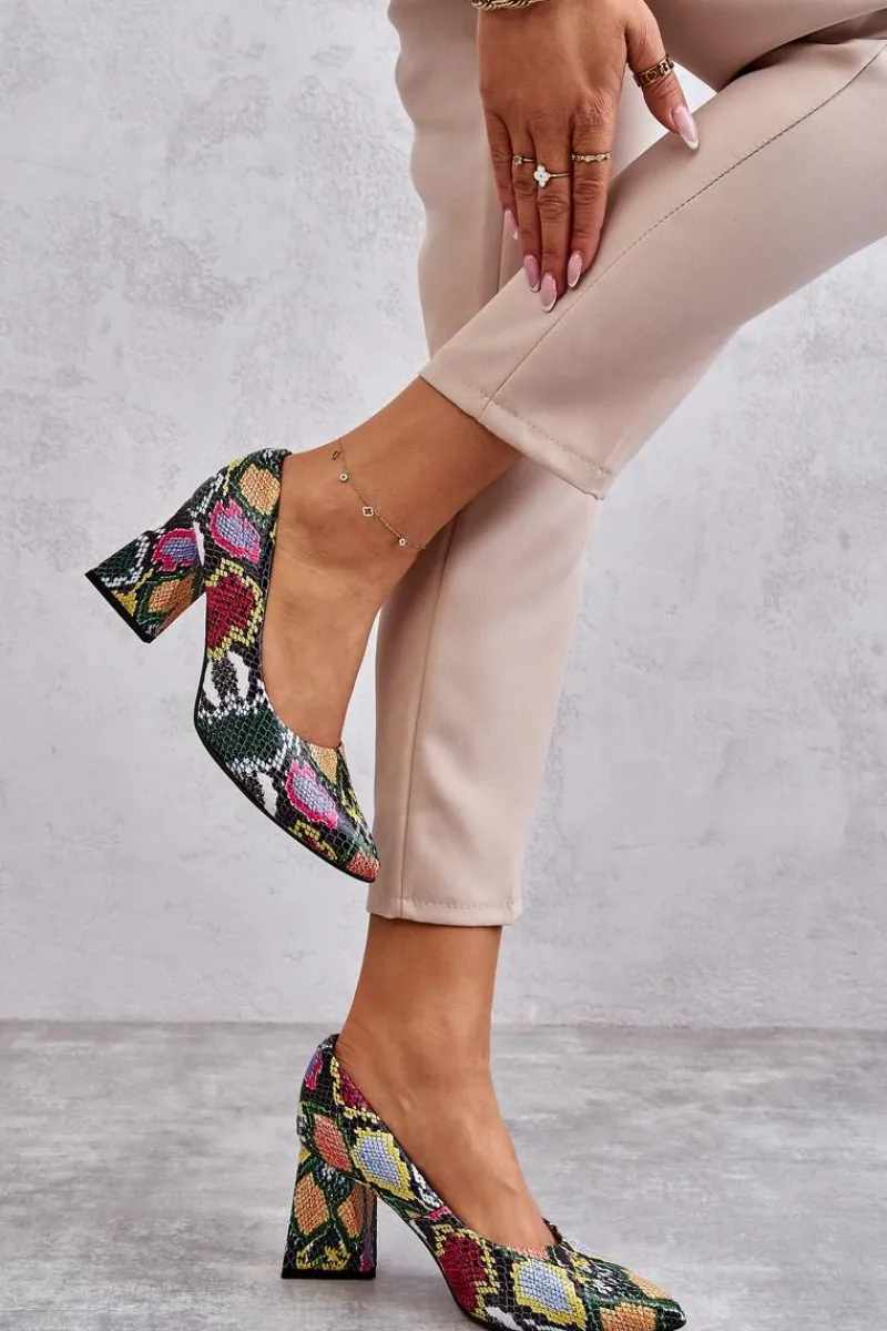 Czółenka Na Słupku|Czółenka Klasyczne>Boto Skórzane Czółenka W Wężowy Wzór Lewski Shoes 3277 Wielobarwne