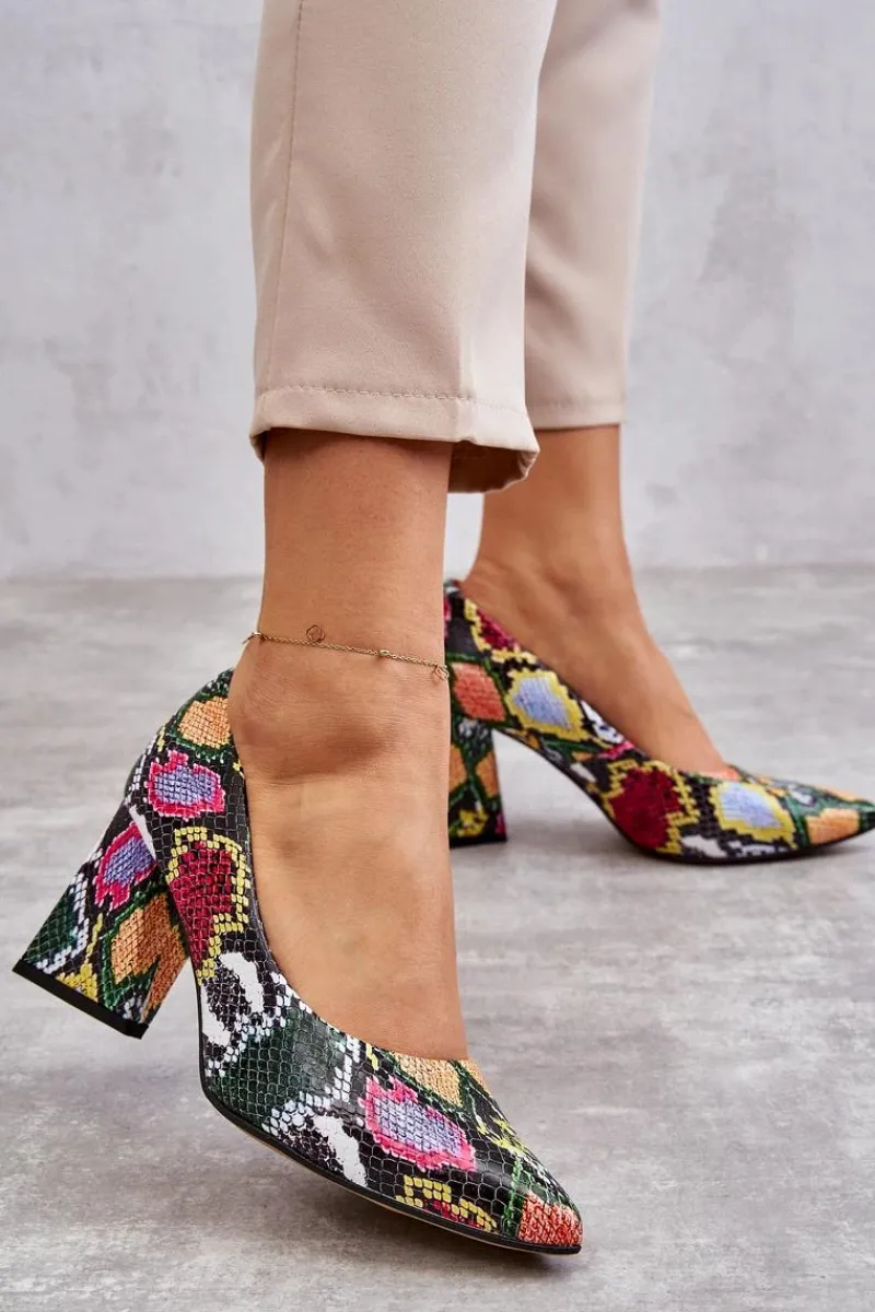 Czółenka Na Słupku|Czółenka Klasyczne>Boto Skórzane Czółenka W Wężowy Wzór Lewski Shoes 3277 Wielobarwne