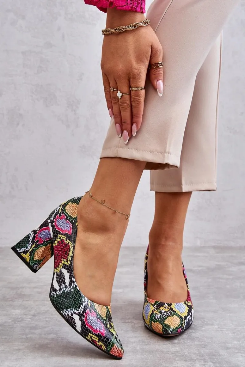 Czółenka Na Słupku|Czółenka Klasyczne>Boto Skórzane Czółenka W Wężowy Wzór Lewski Shoes 3277 Wielobarwne
