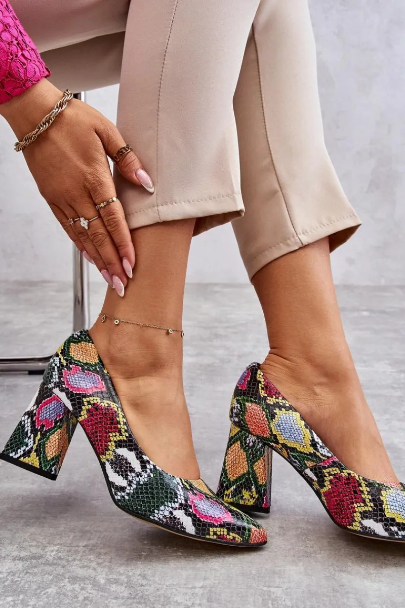 Czółenka Na Słupku|Czółenka Klasyczne>Boto Skórzane Czółenka W Wężowy Wzór Lewski Shoes 3277 Wielobarwne