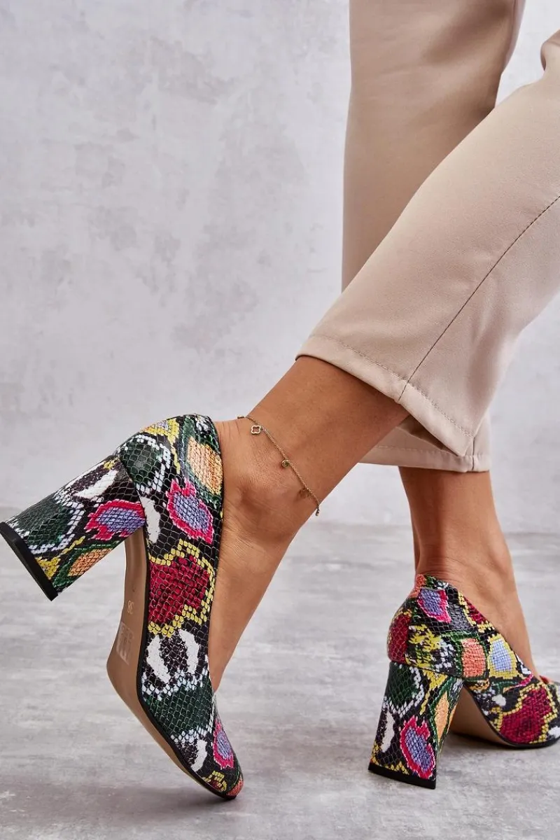 Czółenka Na Słupku|Czółenka Klasyczne>Boto Skórzane Czółenka W Wężowy Wzór Lewski Shoes 3277 Wielobarwne