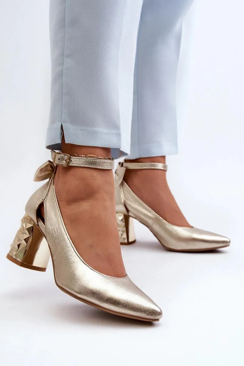 Online Maciejka Skórzane Czółenka Z Kokardką 05059-25 Złote