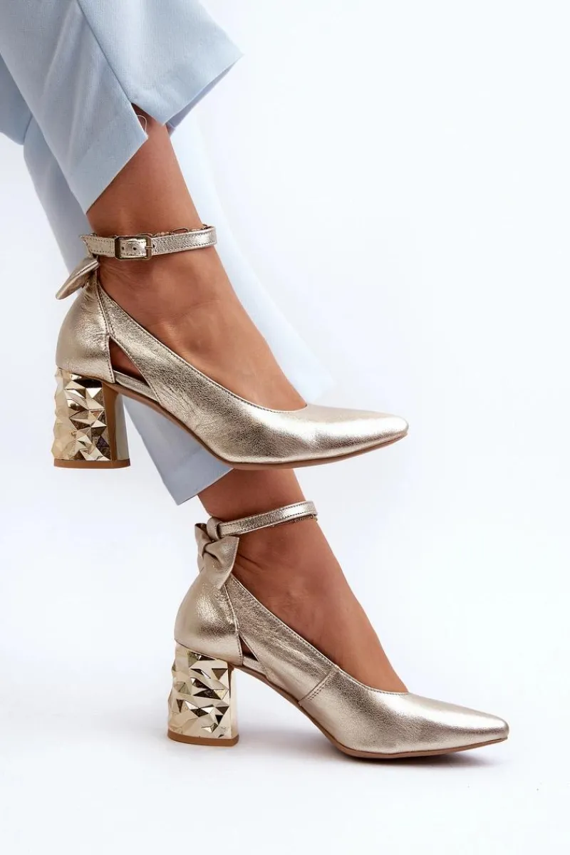 Online Maciejka Skórzane Czółenka Z Kokardką 05059-25 Złote