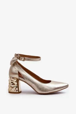 Online Maciejka Skórzane Czółenka Z Kokardką 05059-25 Złote