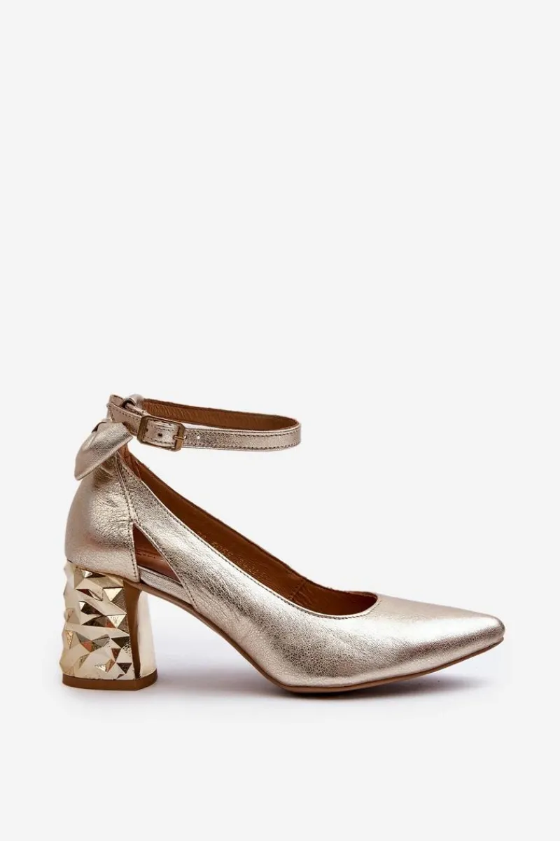 Online Maciejka Skórzane Czółenka Z Kokardką 05059-25 Złote