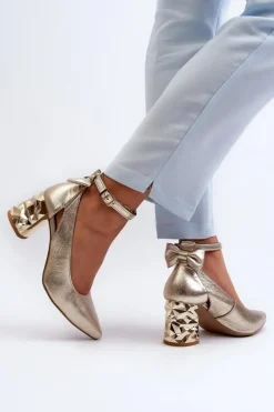 Online Maciejka Skórzane Czółenka Z Kokardką 05059-25 Złote