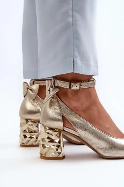 Online Maciejka Skórzane Czółenka Z Kokardką 05059-25 Złote