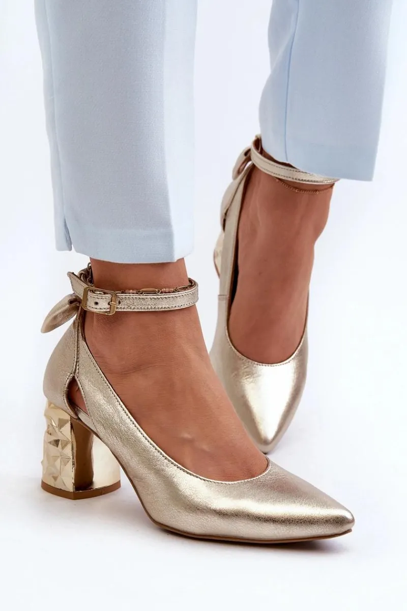 Online Maciejka Skórzane Czółenka Z Kokardką 05059-25 Złote