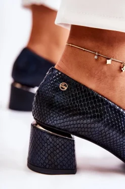 Laura Messi Skórzane Czółenka Z Ozdobą 2487 Czarne