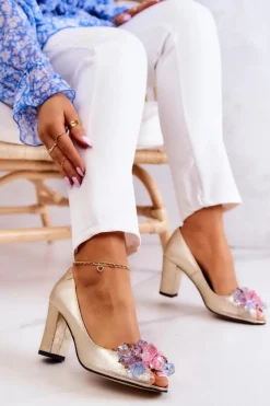 Czółenka Klasyczne>Boto Skórzane Czółenka Z Ozdobą Złote Dayane