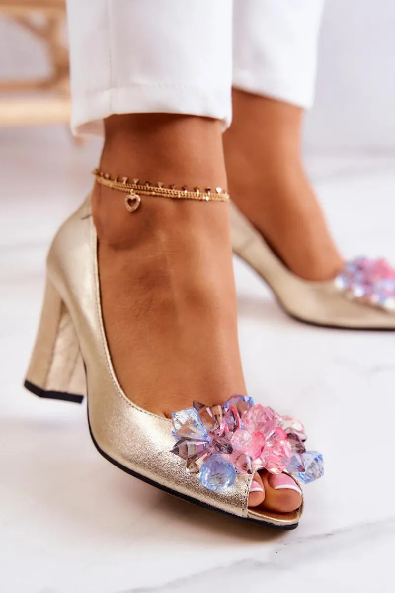 Czółenka Klasyczne>Boto Skórzane Czółenka Z Ozdobą Złote Dayane