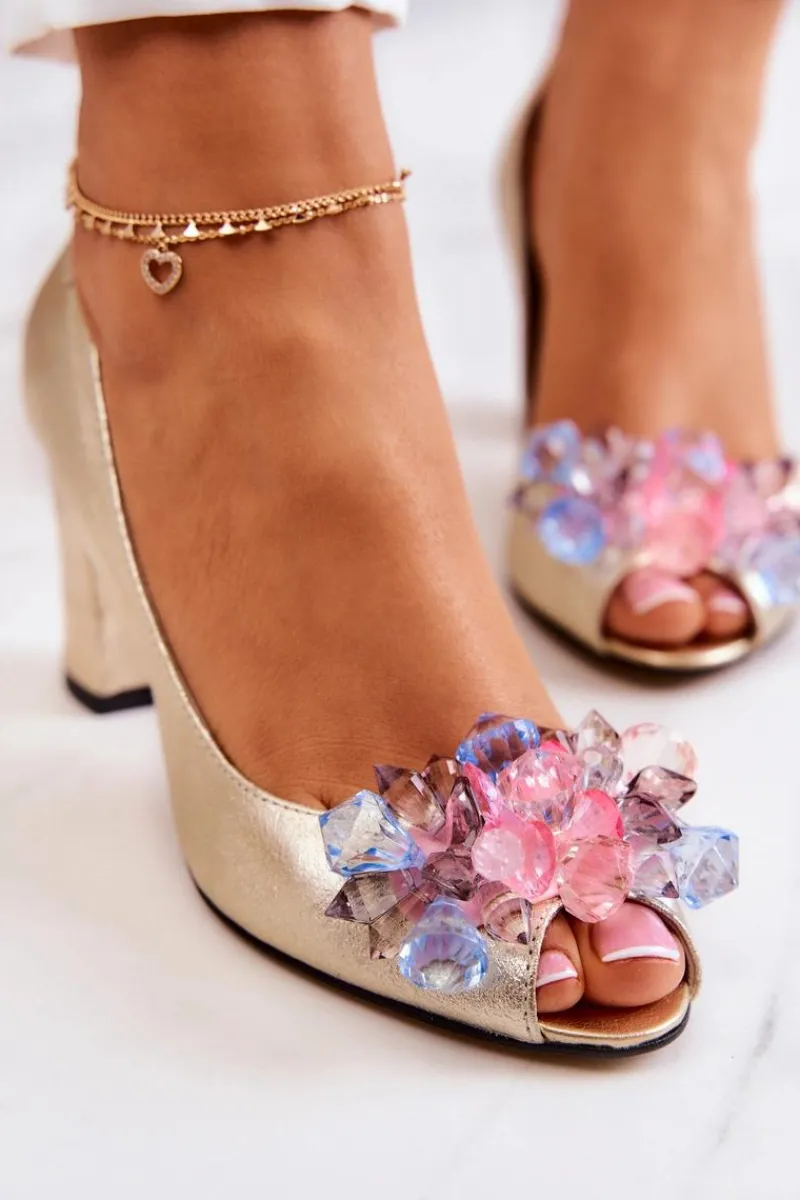 Czółenka Klasyczne>Boto Skórzane Czółenka Z Ozdobą Złote Dayane