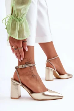 Best Boto Skórzane Czółenka Z Ozdobnym Paseczkiem Złote Lirosa