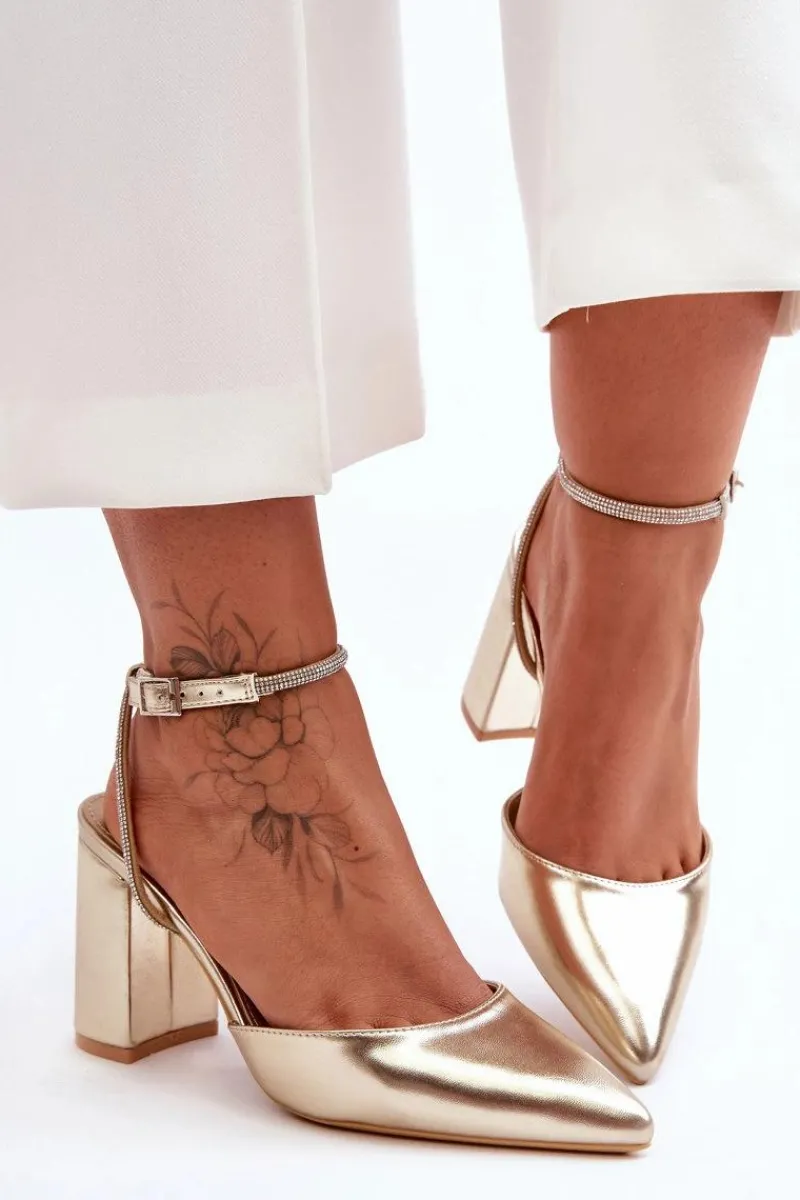 Best Boto Skórzane Czółenka Z Ozdobnym Paseczkiem Złote Lirosa