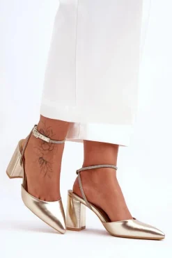 Best Boto Skórzane Czółenka Z Ozdobnym Paseczkiem Złote Lirosa