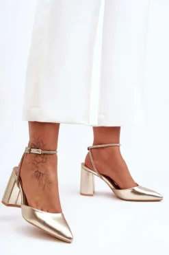 Best Boto Skórzane Czółenka Z Ozdobnym Paseczkiem Złote Lirosa