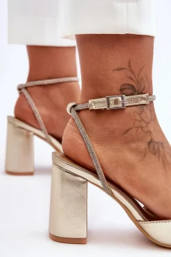 Best Boto Skórzane Czółenka Z Ozdobnym Paseczkiem Złote Lirosa