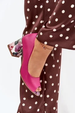 Sale Boto Skórzane Czółenka Z Ozdobnym Obcasem Lewski Shoes 2608/K Fuksja Różowy