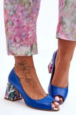 Skórzane Czółenka Z Ozdobnym Obcasem Lewski Shoes 2608/K e Damskie Czółenka Na Słupku|Czółenka Klasyczne