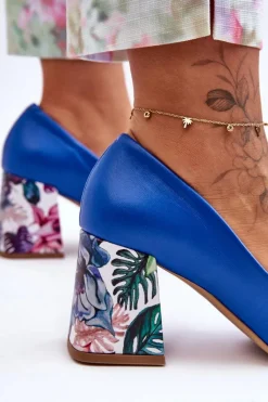 Skórzane Czółenka Z Ozdobnym Obcasem Lewski Shoes 2608/K e Damskie Czółenka Na Słupku|Czółenka Klasyczne