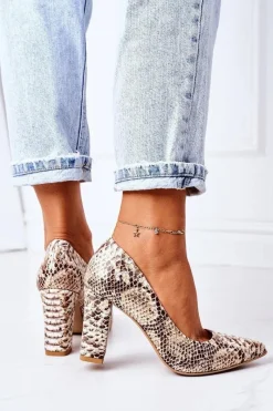 Discount Boto Skórzane Czółenka Z Wężowym Wzorem Lewski Shoes 2453 Złote